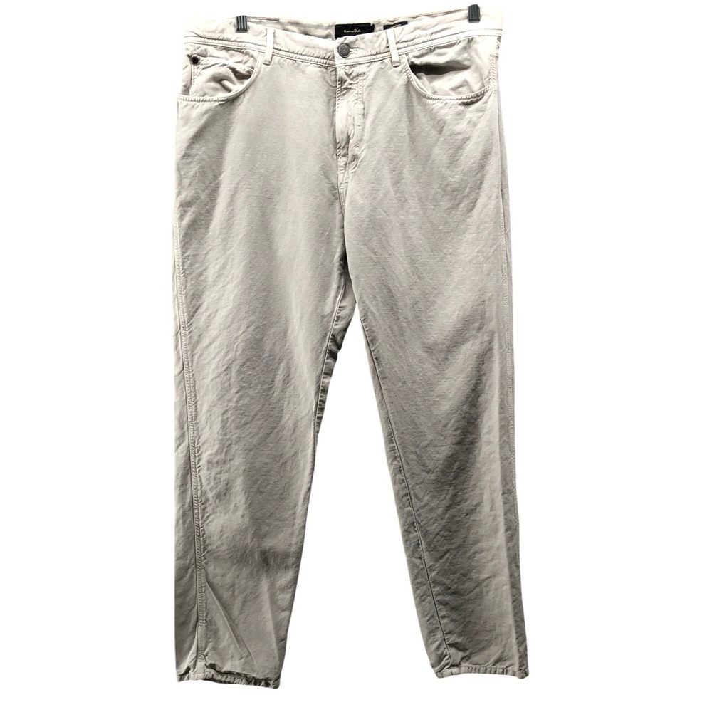 Massimo Dutti Cotton Linen Chino Pants Mens 34 Beige Tapered Fit 5 Pocket
